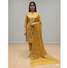 Pre-stitched muslin jacquard Colour- Dark-yellow bagh print co-ord set