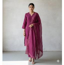 Malchanderi embroidered co-ord set with four side embroidered stole