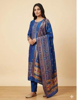 Pre-stitched power loom silk banarasi suit paithani design