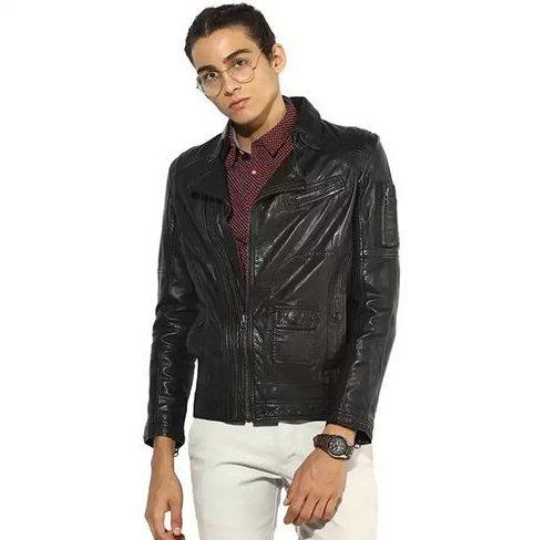 Mens Full Sleeves Designer Leather Jacket  