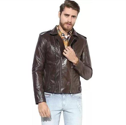 Mens Plain Brown Leather Jacket 