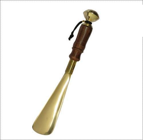 Brass Shoe Horn With Wooden Handle 10 Inch