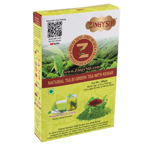 ZINGYSIP PREMIUM TULSI  GREEN TEA WITH SAFFRON -100 Gm. - PREPARE IN 5 SECONDS
