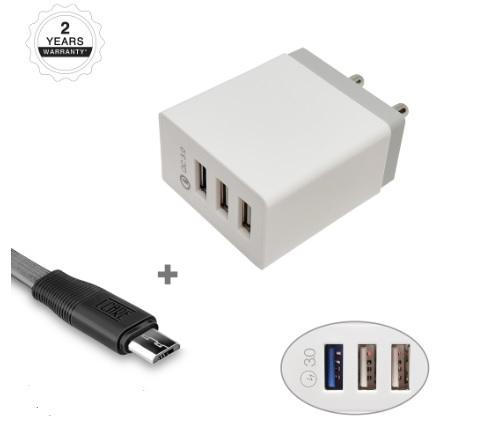 LCARE 18W 3-Port Fast Charging Mobile Charger + 1.2M Micro USB Cable