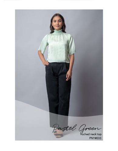 Pastel green ruched neck top
