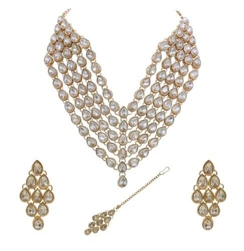 Glamorous Design Rose Gold Plated Multi Line Necklace Set for Women & Girls