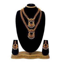 Traditional design temple Jewellery Half Dual Necklace set