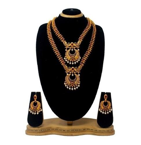 Traditional design temple Jewellery Half Dual Necklace set