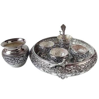 925 Pure Silver Antique Pooja Thali Items 