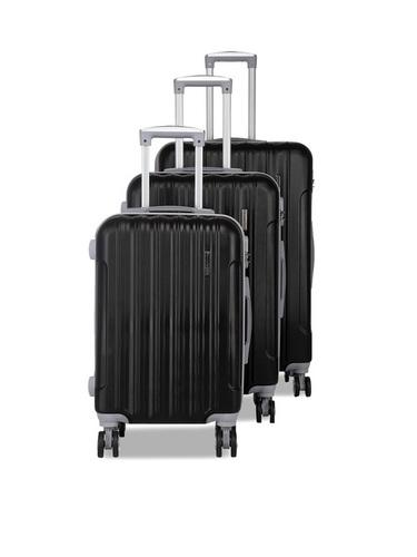 Teakwood Leathers Unisex Set Of 3 Black Textured Hard-Sided Trolley Suitcases