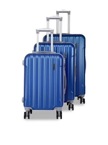Teakwood Leathers Unisex Set Of 3 Blue Textured Hard-Sided Trolley Suitcases