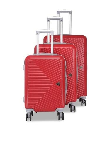 Teakwood Leathers Unisex Set Of 3 Red 360-Degree Rotation Hard-Sided Trolley Suitcases