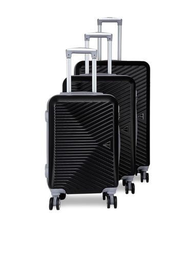 Teakwood Leathers Unisex Set Of 3 Black Textured Hard-Sided Trolley Suitcases
