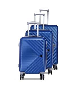 Teakwood Leathers Unisex Set Of 3 Blue Textured Hard-Sided Trolley Suitcases