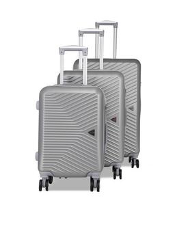 Teakwood Leathers Unisex Set Of 3 Silver-Toned Textured Hard-Sided Trolley Suitcases