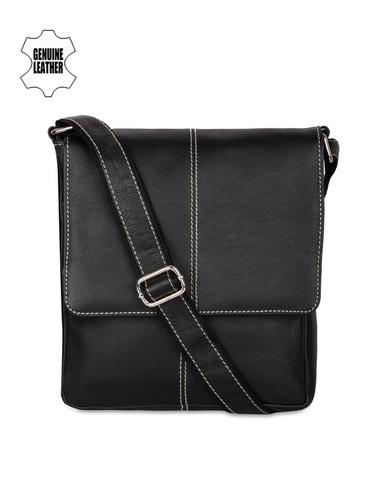 Unisex Black Genuine Leather Messenger Bag