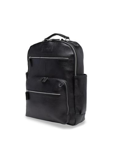 Unisex Black Solid Medium Leather Backpack