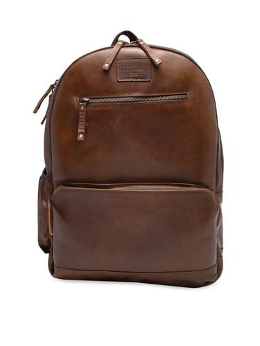 Unisex Tan Brown Solid Leather Backpack