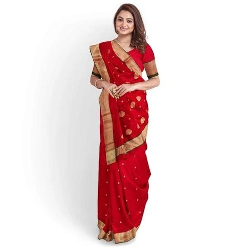 Chanderi Cotton Silk Saree Red with Golden Jari 