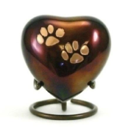 Heart Raku / Copper Odyssey Keepsake Paw Print Pet Cremation Urn		