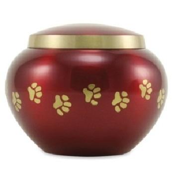 Small Crimson / Brass Odyssey Paw Print Pet Cremation Urn