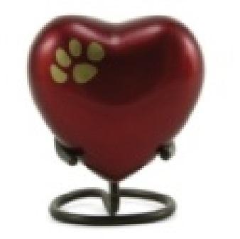 Crimson Heart Paw Print Keepsake Paw Print Pet Urn - Engravable