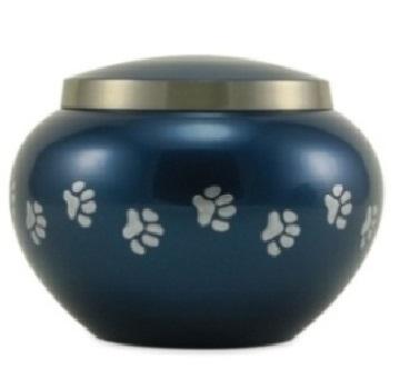 Small,Extra Small,Petite Moonlight Blue / Pewter Odyssey Paw Print Pet Cremation Urn