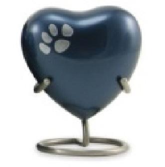 Heart Moonlight Blue / Pewter Odyssey Keepsake Paw Print Pet Cremation Urn			
