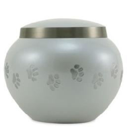 Small,Extra Small,Petite Pearl / Pewter Odyssey Paw Print Pet Cremation Urn		