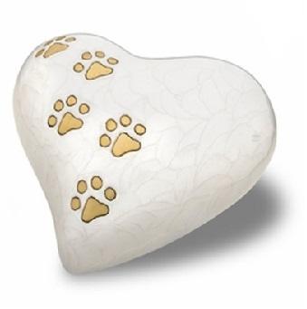 Heart with Paw Prints Pearlescent White Pet Large Cremation Urn		