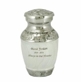 Elegant White Fleur-de-Lis Keepsake Brass Cremation Urn		