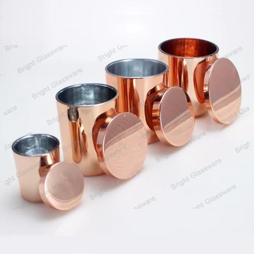 Rose Gold Electroplating Glass Candle Jar with Lids Top Selling