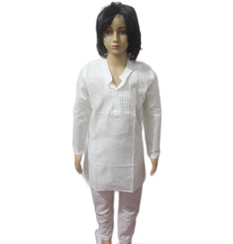 Lucknowi White Kurta Pajama Set Aariwork