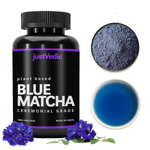 Justvedic Blue Butterfly Pea Powder - Blue Matcha helps with Skin, Hair, Weight & Brain