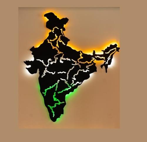 India Map Metal Wall Art Illuminated