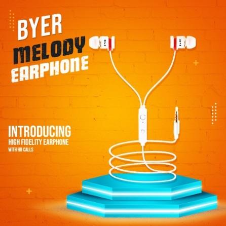 byer MELODY EARPHONE WITH TUNE BASS Wired Headset (RED+WHITE, In the Ear)