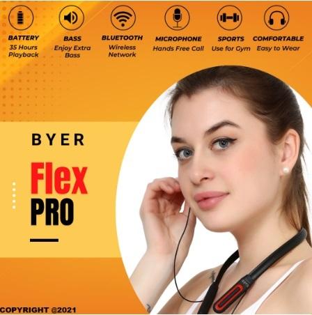 BYER Flex Pro premium Neckband, 35 hrs playback Bluetooth Headset (Black, In the Ear)