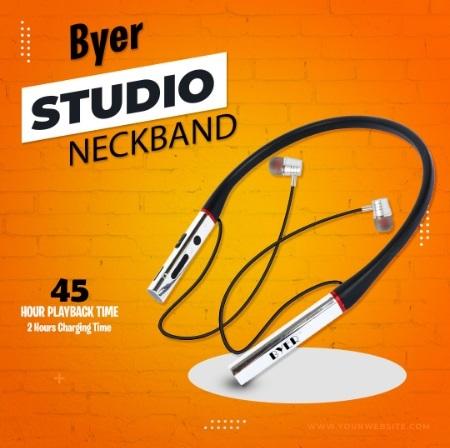 byer STUDIO Neckband with Matel Earbuds Bluetooth Headset (Silver, In the Ear)