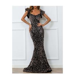 Sweetheart Neck Ruffle Sleeve Sequins Prom Dress