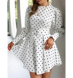 Simplee Polka Dot Print Belted Dress