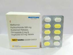 Metformin 500 mg SR Glimepiride 2 mg Voglibose 0.2 mg