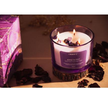 Ounce Organics : Amethyst 3 Wick Wax Candles Infused With Healing Crystals