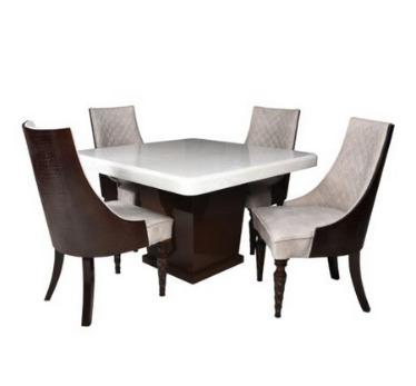 1+4 Seater Dining Set SMD-11 With Center Base, Plain Onyx Top & 3" Sling