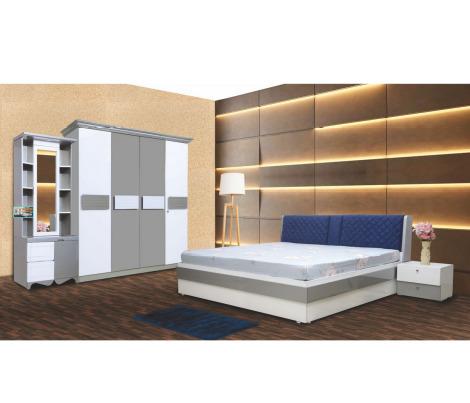 Hazal Bedroom Set - Hazal Full Hydraulic Bed with 4 Door Wardrobe and Dresser Units