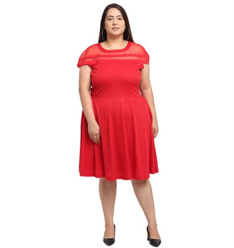 Red Color Hojri Fabric Short Sleeve Round Neck Plus Size Dress for Women