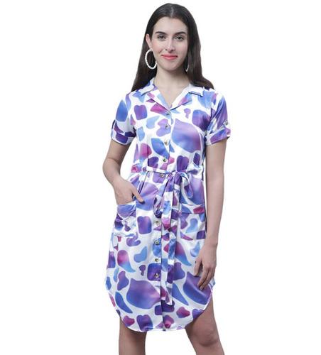 Satin Collar Neck Multicolor Printed Dress for Women