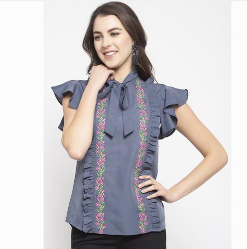 Embroided Grey Top for Women, Girls