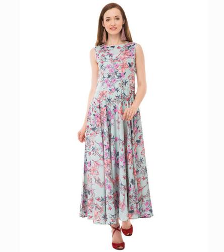 Full Length Round Neck Printed Maxi Dress for Women