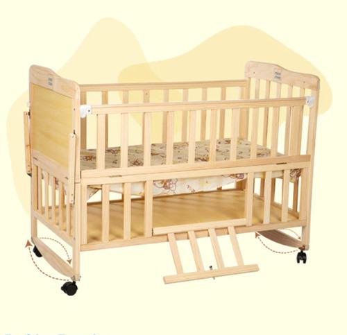 Mee Mee Rocking Wooden Baby Cot with Mosquito Net | Adjustable Height Baby Crib Bed