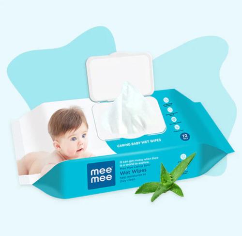 Mee Mee Caring Baby Wet Wipes With Aloe Vera Extracts with Lid (72 pcs) | Parabens Free